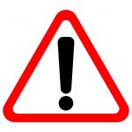 Exclamation point sign in red triangle. Vector icon